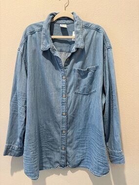 Offline by Aerie Blue Denim Button-Up Shirt Oversized Plus Size XXL